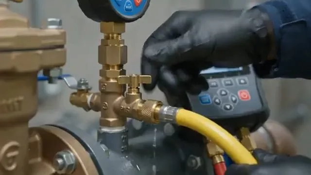 Close view of digital pressure test on backflow assembly handled during a owasa backflow requirements appointment