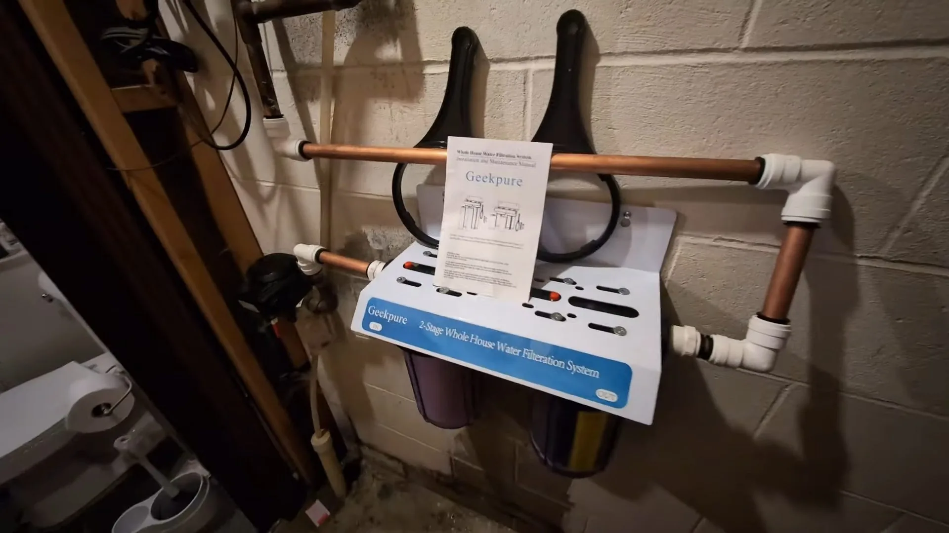 A look at whole house water filter kit on wall from a recent hard water signs & fixes visit