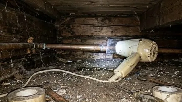 On-site detail: thawing frozen pipe with hair dryer, from a local sump pump battery backup service call